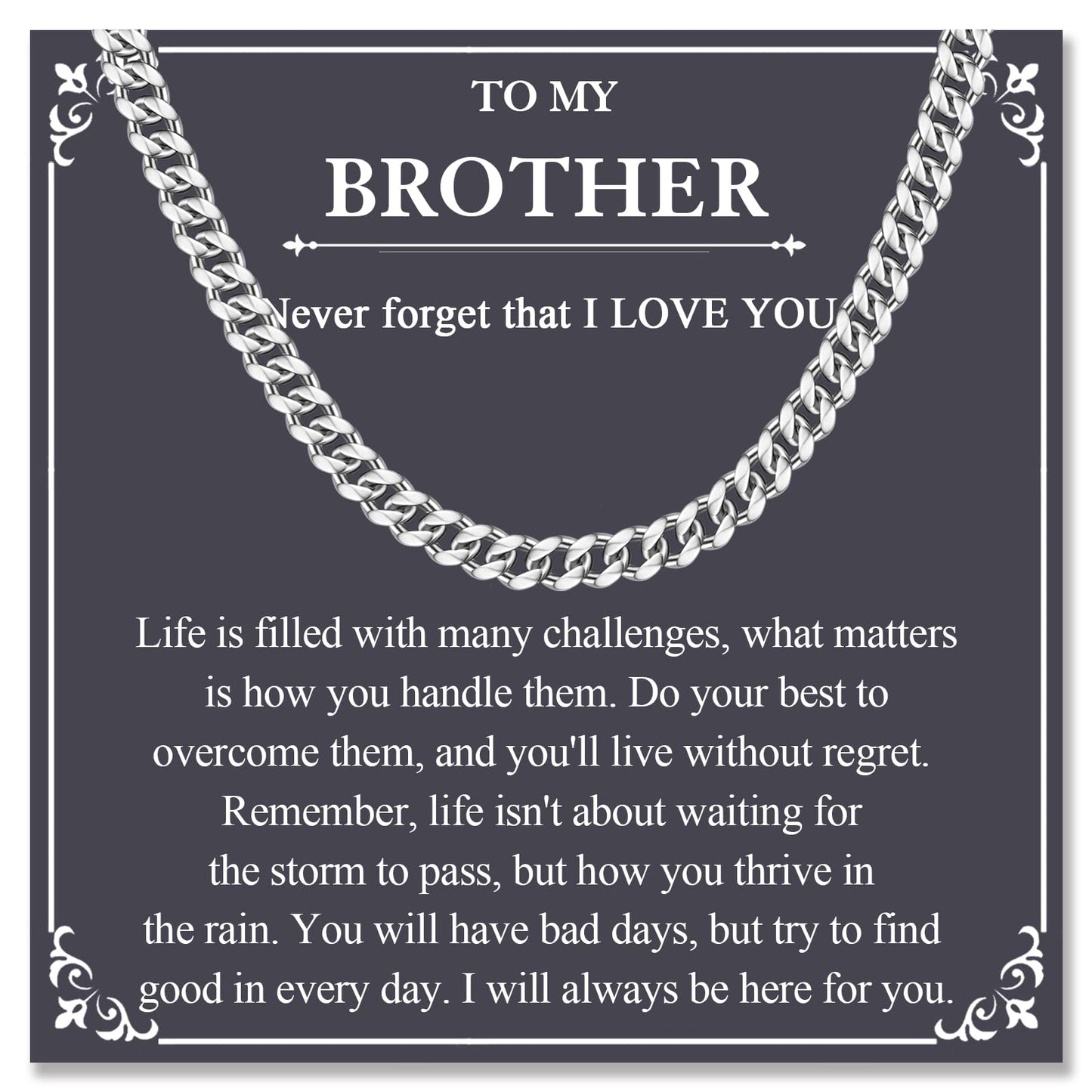 Brother Gifts, Cuban Link Chain Necklace for Big Little Brother Birthday Valentines Easter Graduation Fathers Day Back to School Christmas Gifts Easter Basket Stuffers for Boys Teens Men Adults