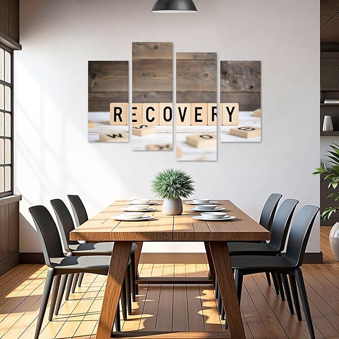 Canvas Wall Art Prints Pictures Recovery from wooden letters Framed Posters Modern Wall Painting Artwork Gift Home Decor for Living Room Ready to Hang 4 Panel