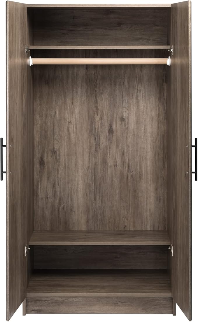 Prepac Elite 32" Storage Cabinet, Gray Storage Cabinet with Hanging Rail and Shelves for Living room, Kitchen ang Laundry Room 24.5" D x 32" W x 65" H