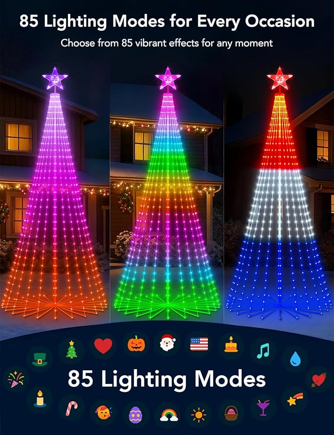 Popotan 10FT Smart RGB Christmas Tree Cone Lights, 514 LEDs App & Remote Control, Music Sync, Timer & Memory Function, Waterproof Outdoor Christmas Decorations for Yard Patio Garden Holiday Display