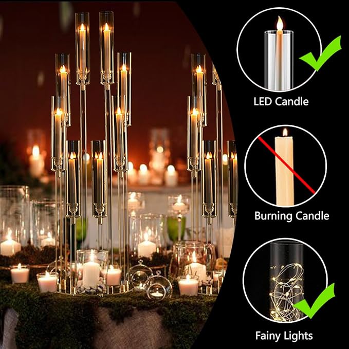 16PCS 8 Arm Arcylic Candelabra Centerpieces for Tables,Clear Candlestick Holders Decor Wedding Centerpiece with Shade for Anniversary Party Brithday candelabros para centros de mesa