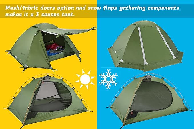 Clostnature Libra Lightweight Backpacking Tent - 1/2 Person 4 Season Ultralight Waterproof Camping Tent, Large Size Easy Setup Tent for Winter, Cold Weather, Family, Outdoor, Hiking and Mountaineering