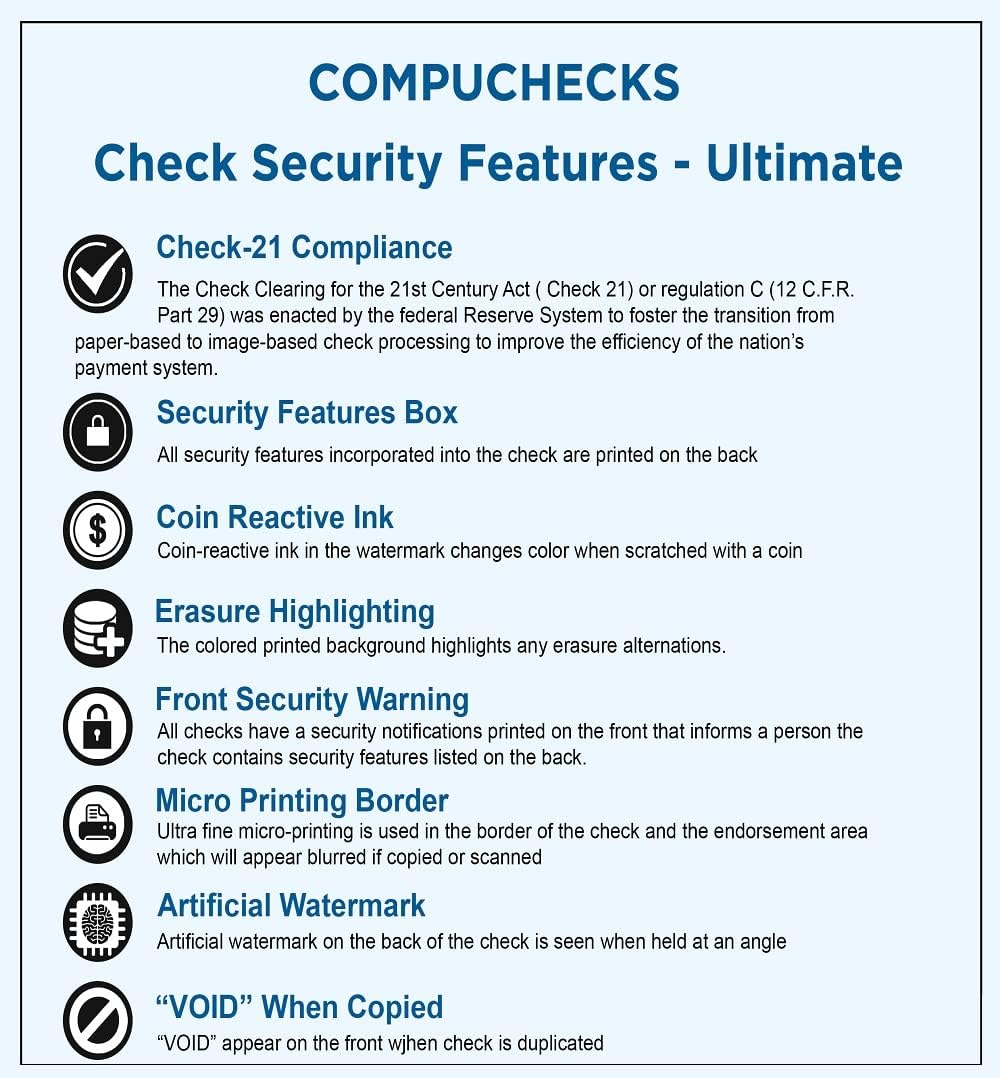 Compuchecks Check on Top Blank Check Paper - 2500 Pack, Quick-Books & Laser Printer Compatible - Security Business Checks with Voucher - 8.5" x 11" Gold Pinstripe