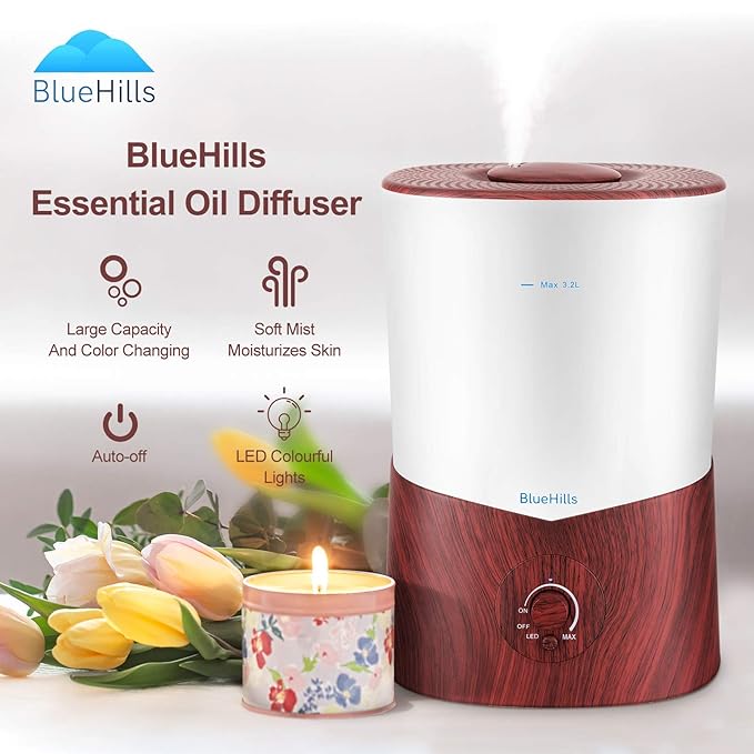 BlueHills Premium 2000 Ml and 3000 Ml Set of 3 Large Essential Oils Diffusers for Large Rooms Big Capacity Models Adjustable Cool Mist Great Gift – Value Pack of 3 Dark Wood Grain