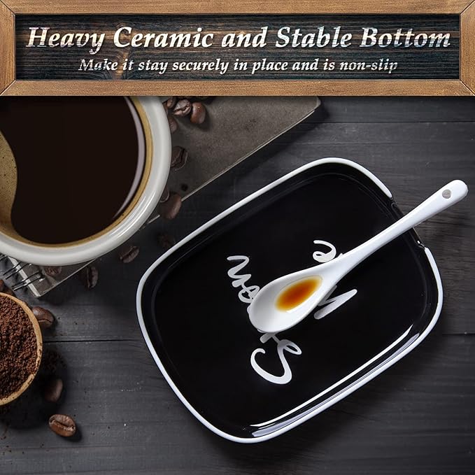 Ceramic Spoon Rest for Stove Top, DAYYET Large Spoon Holder, Spoon Rest for Kitchen Counter, Heat-Resistant Cooking Utensil Rest, Black Kitchen Decor and Accessories