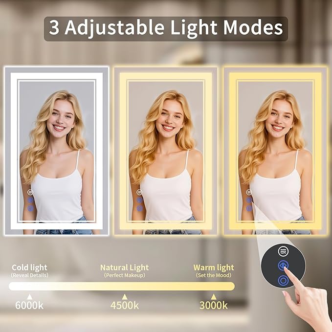 30"x36" LED Bathroom Mirror with Lights, Anti-Fog, Backlit + Front Lit, Dimmable, Led Vanity Mirror for Wall, Lighted Bathroom Mirror, 3 Colors, Shatter-Proof Tempered Glass