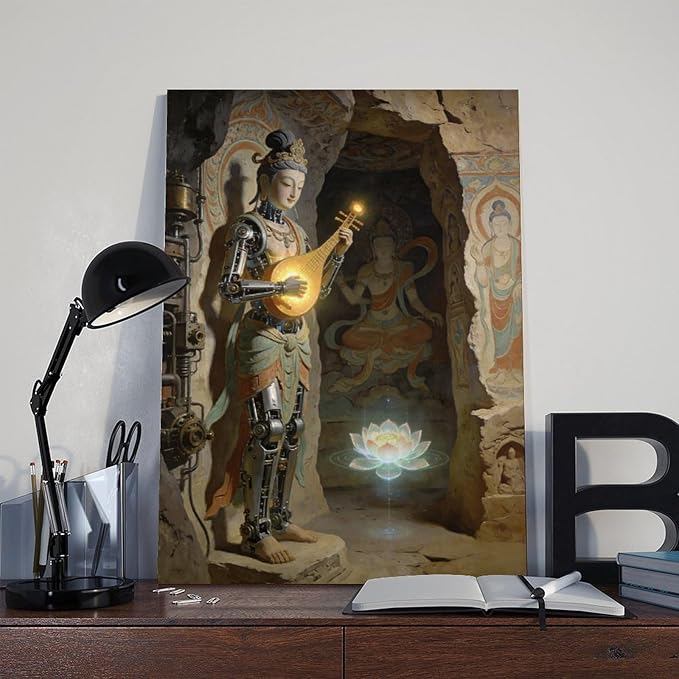 Framed Steampunk Mechanical Fairy Wall Art - Cultural Retro-Futuristic Poster for Home Office Bedroom Decor 20x30inch(50x75cm)