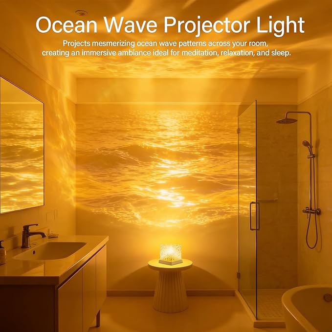 Ocean Wave Projector Light, 16 Colors Changeable Lamp with Remote, 3D Holographic Water Ripple, Romantic Ambient Lighting for Meditation, Relaxation, Bathroom, Night Light