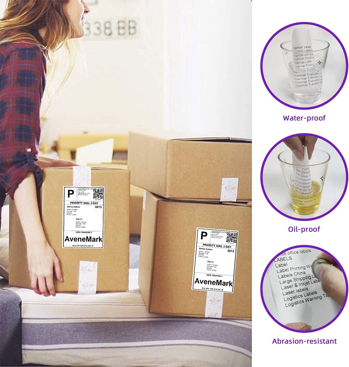 AveneMark 4 Stacks 2000 Labels 4" x 6" Fanfold Direct Thermal Labels, Postage Shipping Labels Paper with Perforated, Strong Adhesive Label for Zebra, Rollo, MUNBYN Thermal Printer,500 Labels per Stack
