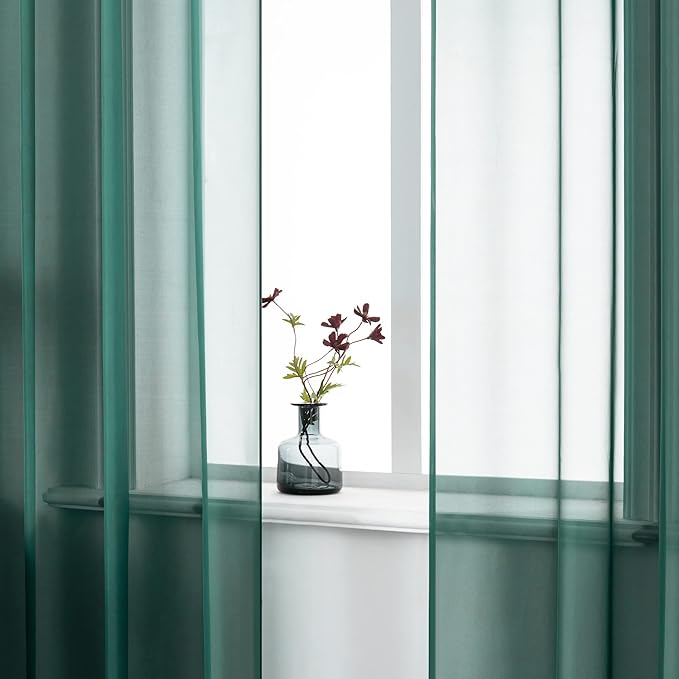 DUALIFE Hunter Green Sheer Curtains 63 Inch Length,Look Semi Sheer Curtain Drapes for Living Room Bedroom Loft Kitchen Bathroom Privacy Voile Window Treatment Panels,52 x 63 Inches,Set of 2