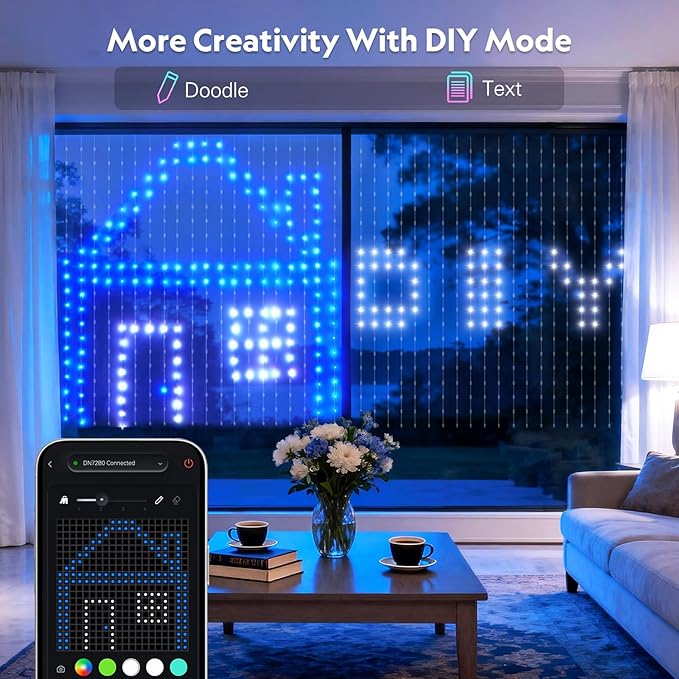 JMEXSUSS App-Controlled Color Changing Curtain Lights, 400 LED RGB String Lights for Halloween, Bedroom, Window, Wall, Party, Backdrop, Christmas, Indoor, and Outdoor Decorations, 6.5x6.5ft