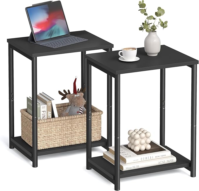 VASAGLE Side Tables Set of 2, Small End Table, Nightstand for Living Room, Bedroom, Office, Bathroom, Black ULET272B16