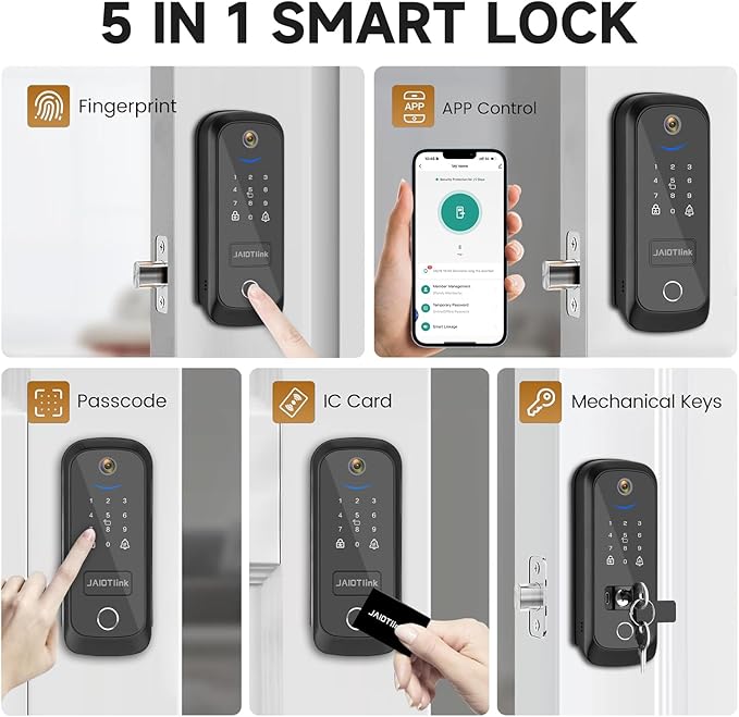 5 in 1 Smart Lock for Front Door, Keyless Entry Deadbolt with Camera & Doorbell, WiFi Secure Electronic Lock for Home, Fingerprint, Keypad, App Control, Voice Changer, Compatible with Alexa