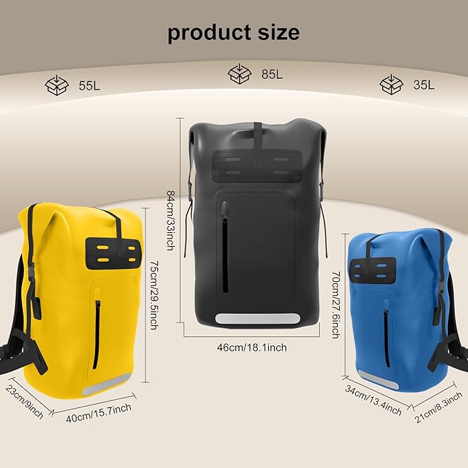 Waterproof Backpack，Heavy Duty Hiking Backpack，35/55/85L dry bag backpack waterproof for Men，Roll-Top Closure，for Kayaking, Travel, Hiking, Fishing, Camping, Motorcycles (yellow, 35L)