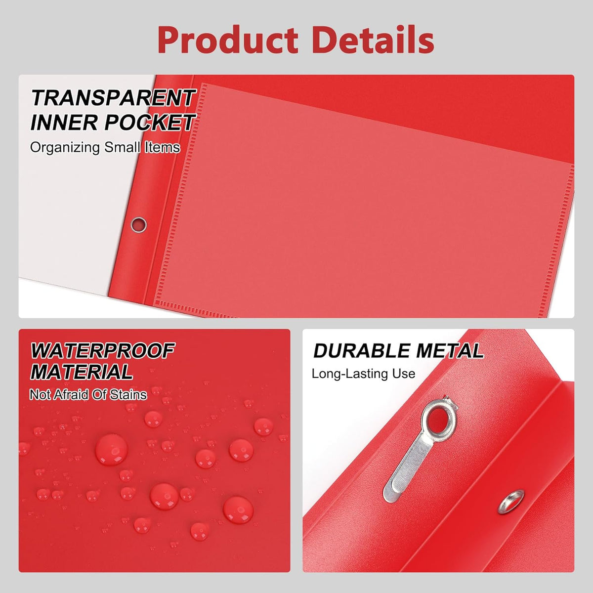 Ndsox 5 Packs Clear Front Report Covers with 3-Prong Fasteners, Plastic Project Presentation Folders Resume Document Covers with Red Back for 8.5" x 11" Letter Size Paper for School Office Business