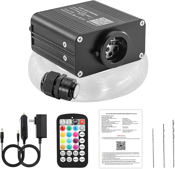 16W Starlight Headliner Kit 650pcs 0.03in 9.8ft, Twinkle Small Size Fiber Optic Car Star Roof Lights with Bluetooth APP/Remote Control