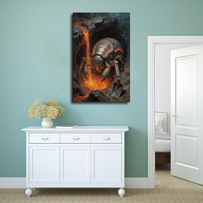Framed Steampunk Mechanical Trilobite Wall Art - Volcanic Underwater Retro Poster for Garage Apartment Decor 24x36inch(60x90cm)
