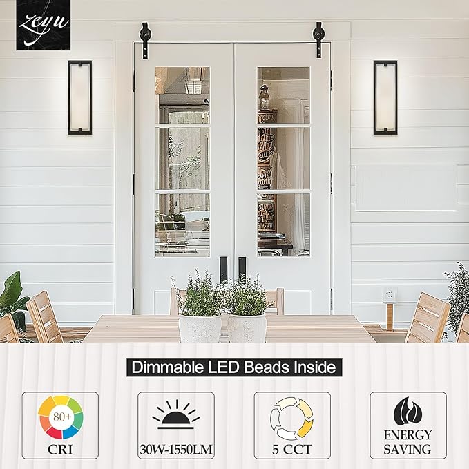 zeyu 19'' Indoor Large Wall Sconce, 30W Dimmable LED Sconce Wall Light for Bedroom, 5 Color Temperatures Adjustable, Black Finish with Clear Glass Shade, ZTH100BM-LED BK