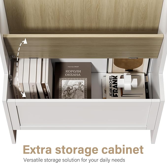 71.65" Hall Tree with Bench and Shoe Storage, 7-in-1 Entryway Storage Bench with 4 Coat Rack & 6 Shoe Cubbies & Mirror & Sensor Light, Shoe Rack Organizer for Entryway, White and Brown