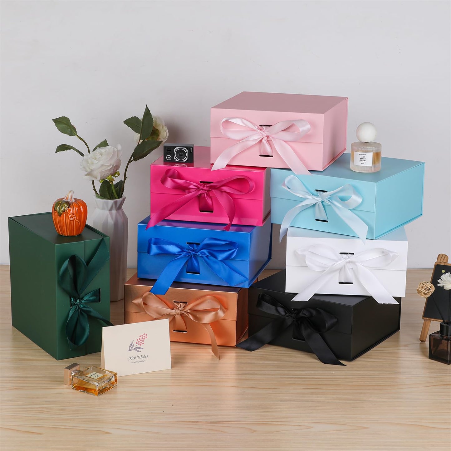 OEMVALATY White Gift Box,8x8x4 Inches Gift Boxes with Lids for Presents with Magnetic Closure and Ribbon for Wedding,Storage,Birthday(5-Pack)