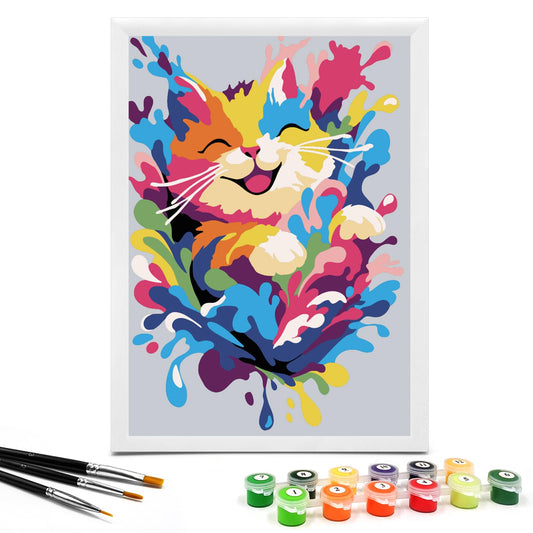 Nariolar Paint by Numbers for Kids Ages 4-8 with 7X9.5 inch Pre-Printed Cardboard,12 Acrylic Paint Pots and 3 Painting Brushes, Craft Gift Room Decor for Children,(Colorful Kitten)