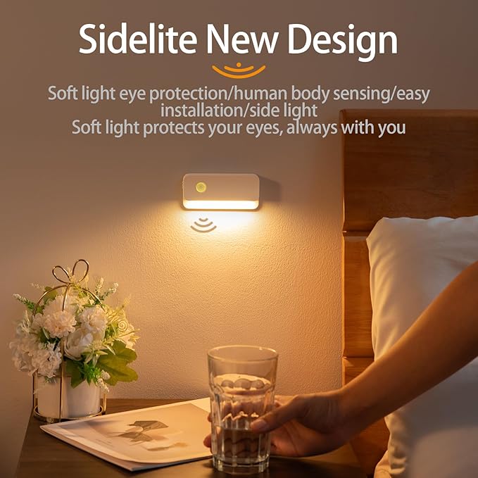 6 Pack Motion Sensor Night Light, Rechargeable Stair Lights Indoor, Warm White Motion Sensor Light Indoor, Battery Operated Night Light for Hallway, Stairway, Bathroom, Bedroom, Kitchen