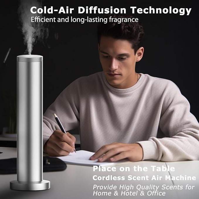 2026 Upgraded Cordless Rechargeable Diffuser - Hotel Scent Diffuser for Whole House- Scent Air Machine -App Bluetooth Control - Waterless Essential Oil Diffuser for Large Room, Studio Office -Silver