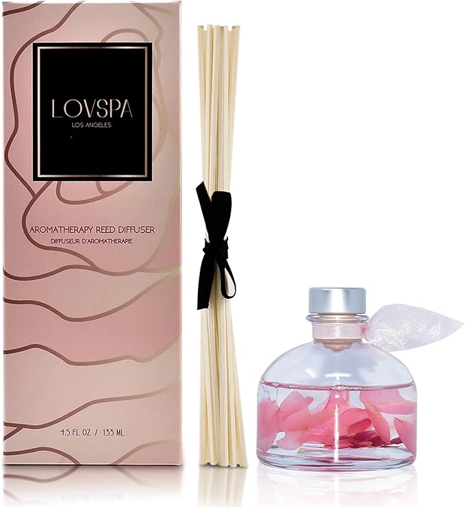 LOVSPA Reed Diffuser Set, Moroccan Rose Scented Oil Diffuser with Sticks, Home Fragrance Accessories for Bathroom Shelf Decor, Aroma Diffusers for Home or Office Desk, USA Made