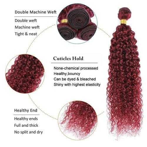 Aikebi Brazilian Human Hair Bundles 18 20 22 Inch Burgundy 99J Jerry Curly Bundles Human Hair 100% Unprocessed 10A Hair Weave for Black Women Soft Sewn In with Double Weft