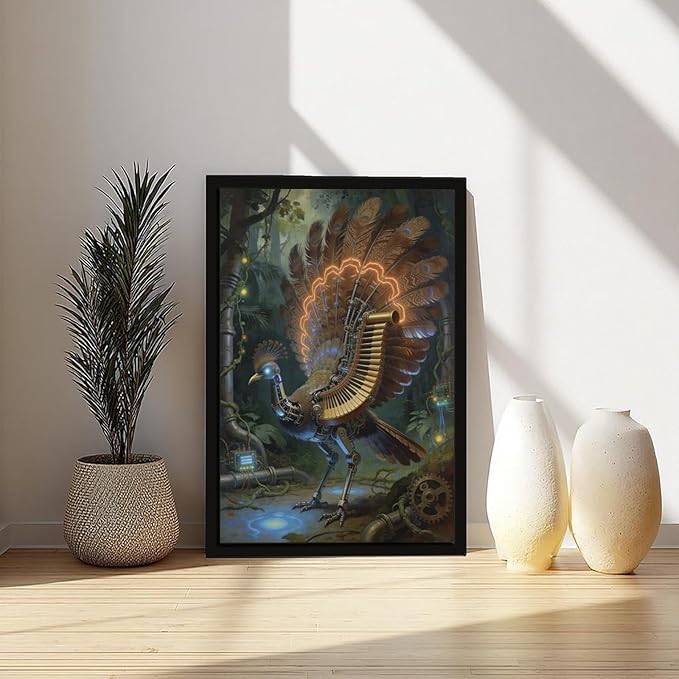 Framed Mechanical Fantasy Wall Art for Living Room TV Wall Vintage Steampunk Aesthetic Home Decor 20x30in