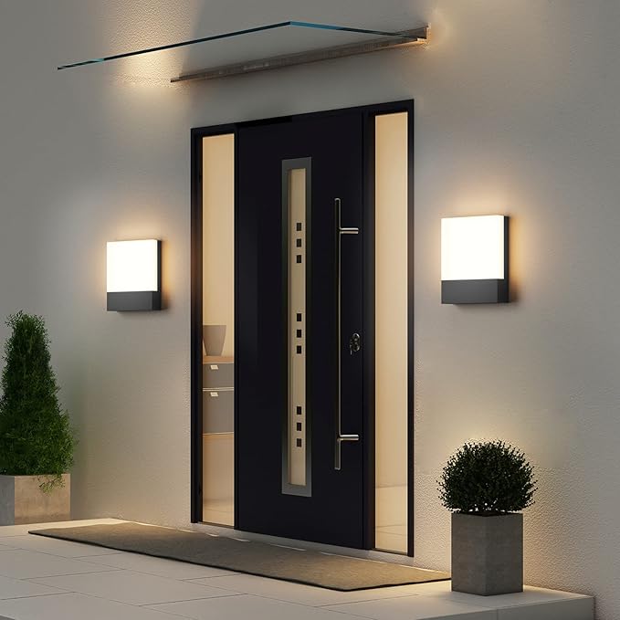 Modern Outdoor Led Wall Light, 24W 3000K Wall Porch & Patio Light,Exterior Hardwired Wall Light Fixtures,IP65 Waterproof Square Wall Lamp for Garage, Front Door,House Yard(Black,4-Pack)