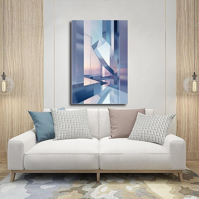 Futuristic Minimalist Wall Art – Abstract Digital Geometry Print – Modern Tech-Inspired Home Decor for Office & Living Room Canvas Poster Wall Art Decor Print Picture Paintings for Living Room Bedroom