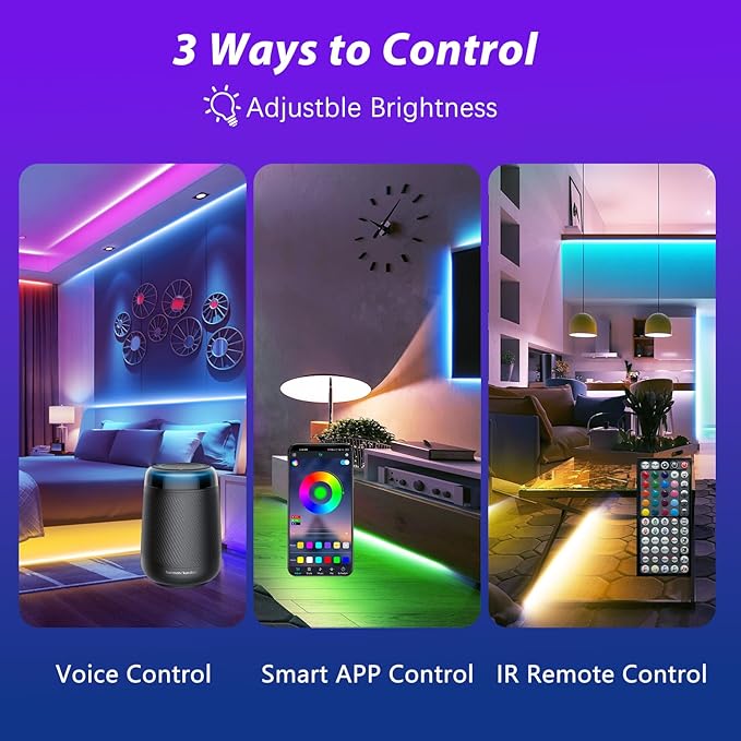 Smart Voice Control Led Lights for Bedroom 100ft, WiFi RGB Led Strip Lights Compatible with Alexa and Google Assistant, Led Light Strip Music Sync 16 Million Colors Lights for Home Decor
