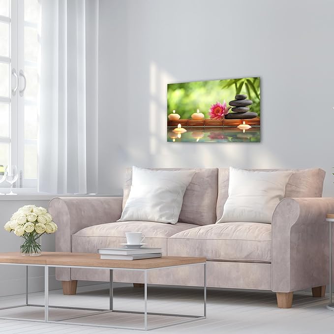 Zen Wall Art Decor, Modern Bathroom Zen Decor Wall Art, Canvas Wall Art for Spa Zen Room Decor, Green Bamboo Forest and Black Pebble Relaxing Art Prints for Office Meditation Decor 12x18 Inches