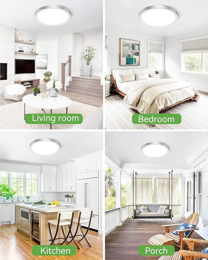 zemty LED Ceiling Light Brushed Nickel - 12In 28W 3200lm Silver Flush Mount Ceiling Light with 3 Color Temperature 3000K/4500K/6000K - Round Flat Light Fixture for Kitchen Bathroom Shower