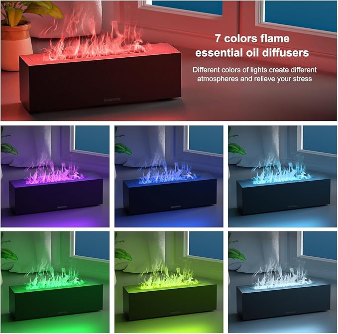 Flame Diffuser for Essential Oils - 200ml Ultrasonic Aroma Diffusers with 7 Color Flame Light Aromatherapy Diffuser & Cool Mist Humidifier for Home, Office, Bedroom, Type-c Cable, Auto-Off Protection