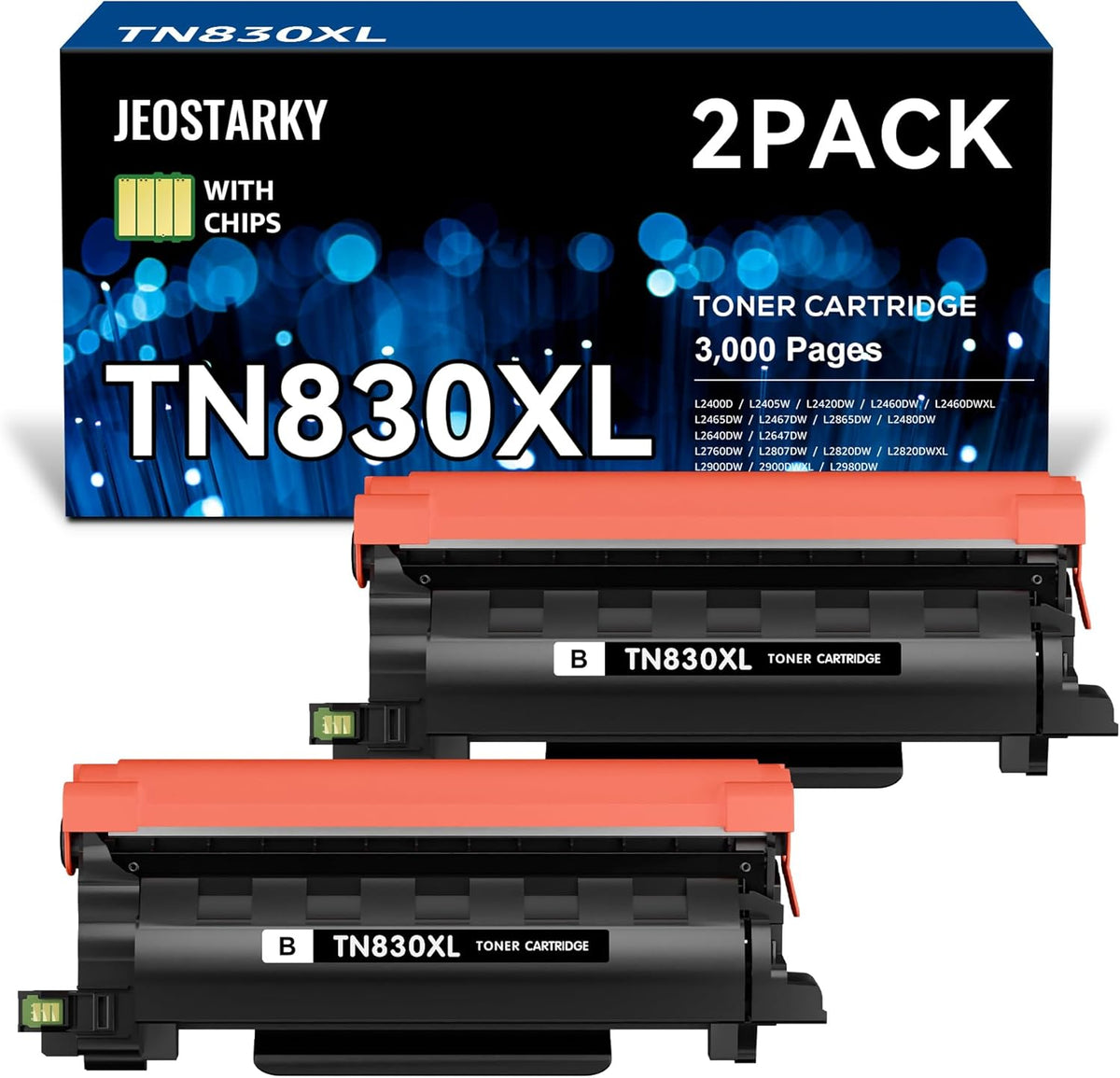 Compatible TN830XL Toner Replacement for Brother TN830XL TN830 XL Toner use with HL-L2460DW HL-L2405W HL-L2400D HL-L2480DW MFC-L2820DW MFC-L2760DW DCP-L2640DW MFC-L2900DW (Black,2 Pack)