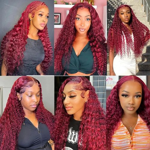 Vinmdonm Burgundy Bundles Human Hair 99J Deep Wave Bundle 22 24 26 inch Unprocessed Virgin Hair Extensions Red 3 Bundles