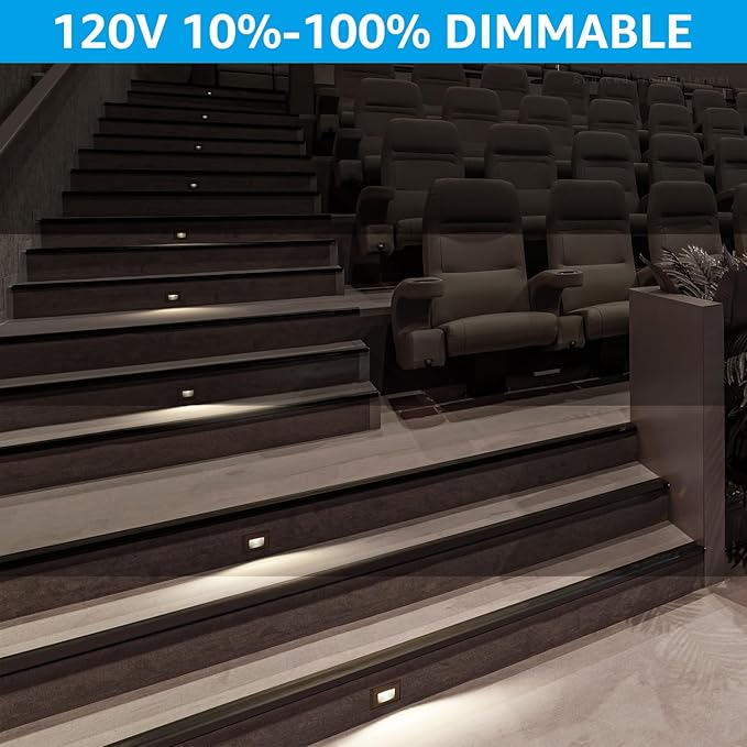 LEONLITE 3CCT LED Step Lights 120V-277V, 150LM 2.5W Dimmable Horizontal Stair Lights Indoor Outdoor IP65, CRI90 & ETL, 2700K3000K4000K Selectable Zinc Alloy Staircase Lights, Oil Rubbed Bronze, 6 Pack
