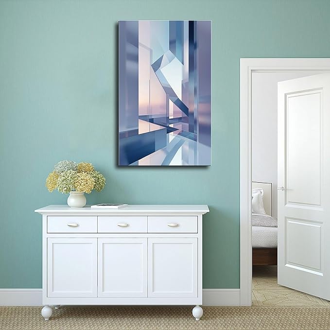 Futuristic Minimalist Wall Art – Abstract Digital Geometry Print – Modern Tech-Inspired Home Decor for Office & Living Room Canvas Poster Wall Art Decor Print Picture Paintings for Living Room Bedroom