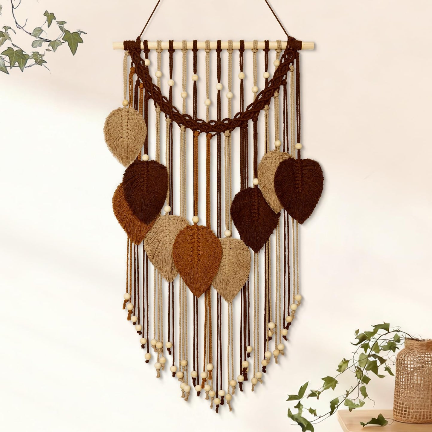 Weldomcor Macrame Wall Hanging Boho Leaf Woven Tapestry, Bohemian Chic Home Decor Modern Handmade Leaves Feather Wall Art Decorations for Bedroom Living Room Apartment Ornament 16.5" W X 31.5"" L"