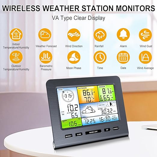 Urageuxy Wireless Weather Station Indoor Outdoor with WiFi, Rain Gauge, Wind Speed/Direction Sensor, Temperature, Humidity, Weather Forecast