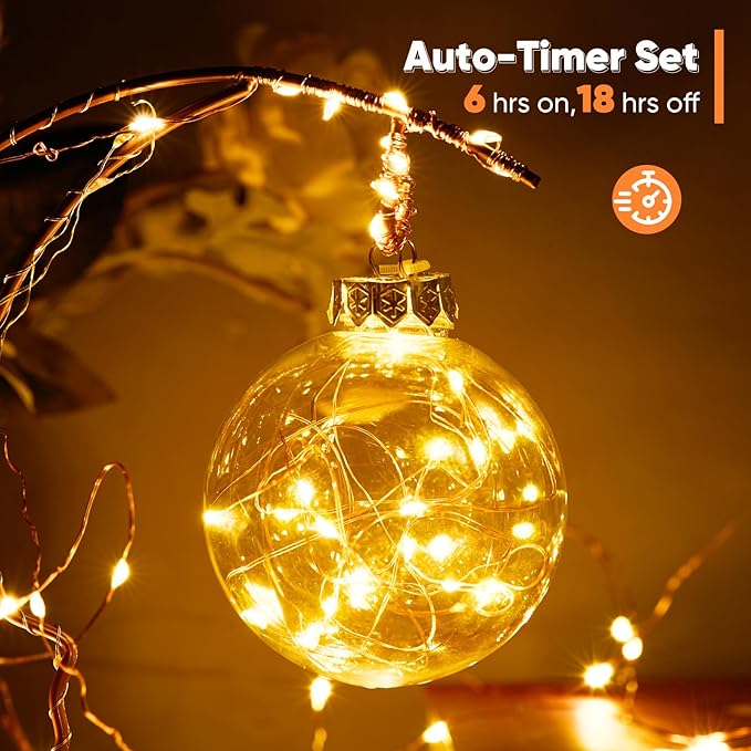 4 Pack 16.4 Ft. Battery Operated Outdoor String Lights with Remote & Timer, LED Warm White Fairy Lights, Waterproof Twinkle Lights for Bedroom, Dorm, Mason Jar, Wedding, Party, Christmas