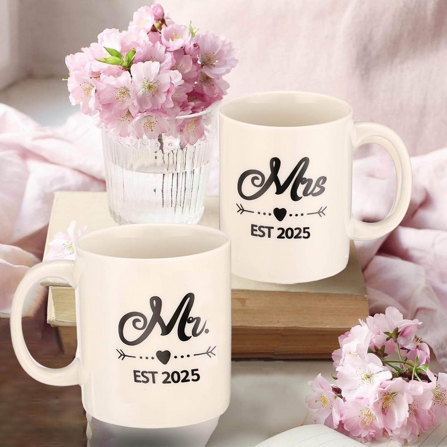 DDOFAH Mr and Mrs Est 2025 Mug and Apron Set, Bridal Shower Gifts, Wedding Engagement Gifts for Couples, for Couple, His and Her Gifts, Funny Kitchen Gifts for Couples