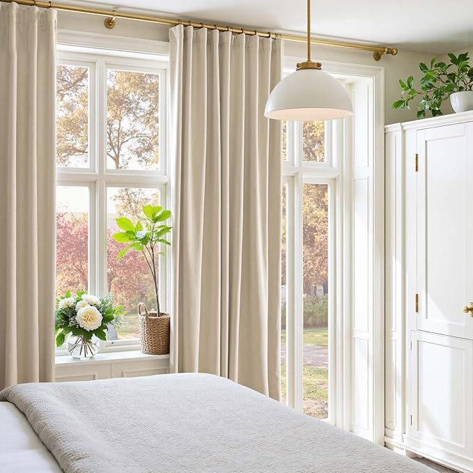 Lazzzy Velvet Blackout Curtains Thermal Insulated Room Window Drapes Super Soft Luxury Curtains for Living Room Bedroom Rod Pocket 2 Panels, Beige, 52" W x 84" L