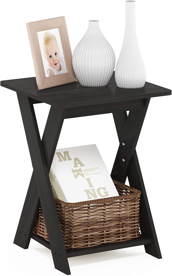 FURINNO Modern Simplistic End Table, 1-Pack Without Tray, Espresso