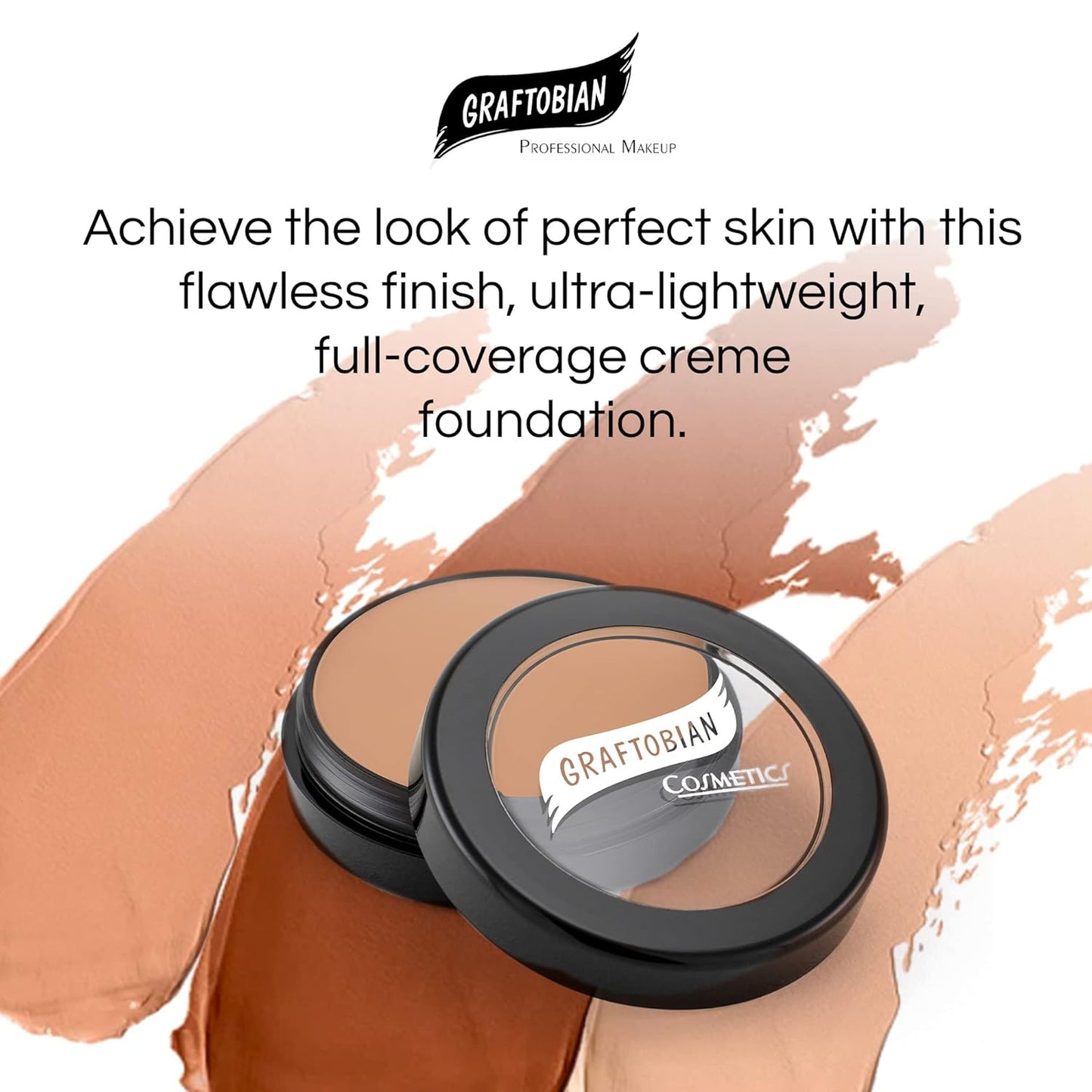 Graftobian HD Glamour Crème Foundation 1/2oz, Weightless Full Coverage Makeup, 65 Inclusive Shades, For All Skin Types, Natural or Full-Glam Looks, For Professionals and Beginners, Butterscotch