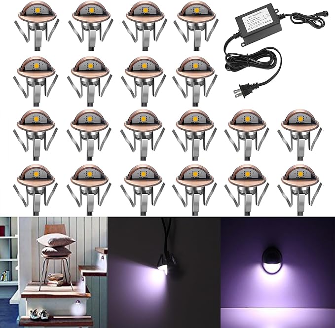 LED Stair Light Low Voltage Waterproof IP65 Outdoor 1-2/5" Recessed Wood LED Deck Lighting Yard Garden Patio Step Landscape Pathway Decor Lamp (20pcs, Cold White)