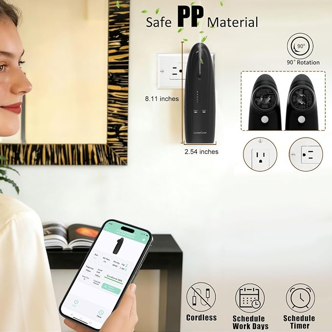 Waterless Diffuser with Bluetooth App for Home Large Room - Plug in Diffusers for Essential Oils Covers 500 Sq.Ft White