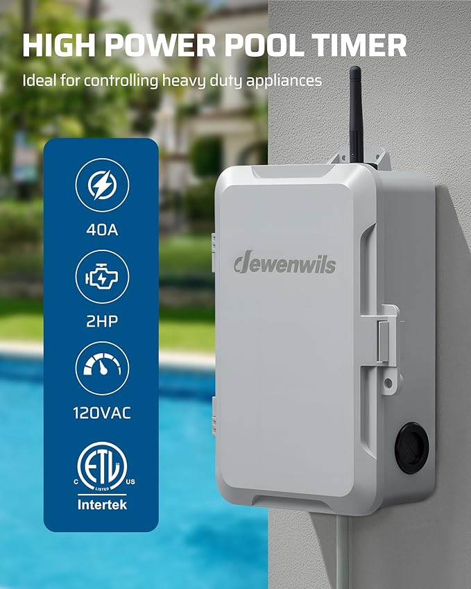 DEWENWILS Pool Pump Timer, Heavy Duty Outdoor WiFi Timer Box, 40A 120VAC 2HP, Work with Smart Life, Alexa, Google Assistant, Easy Wiring for Pool, Water Heater, ETL Listed
